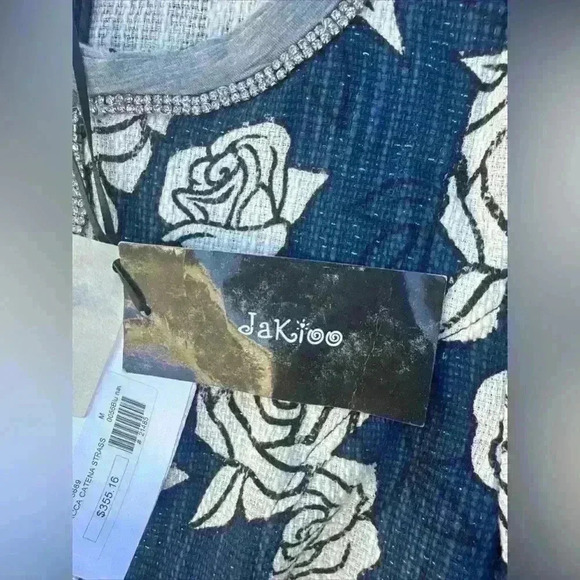 MONNALISA JAKIOO Size women  M Sleeveless Blue Floral Roses Neoprene Blazer $355 - Picture 11 of 12